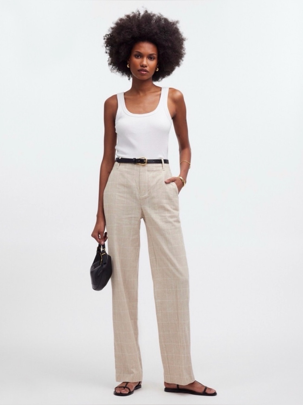NWT Madewell Mid-Rise Straight Pants in Plaid Linen Blend Trousers Size 2